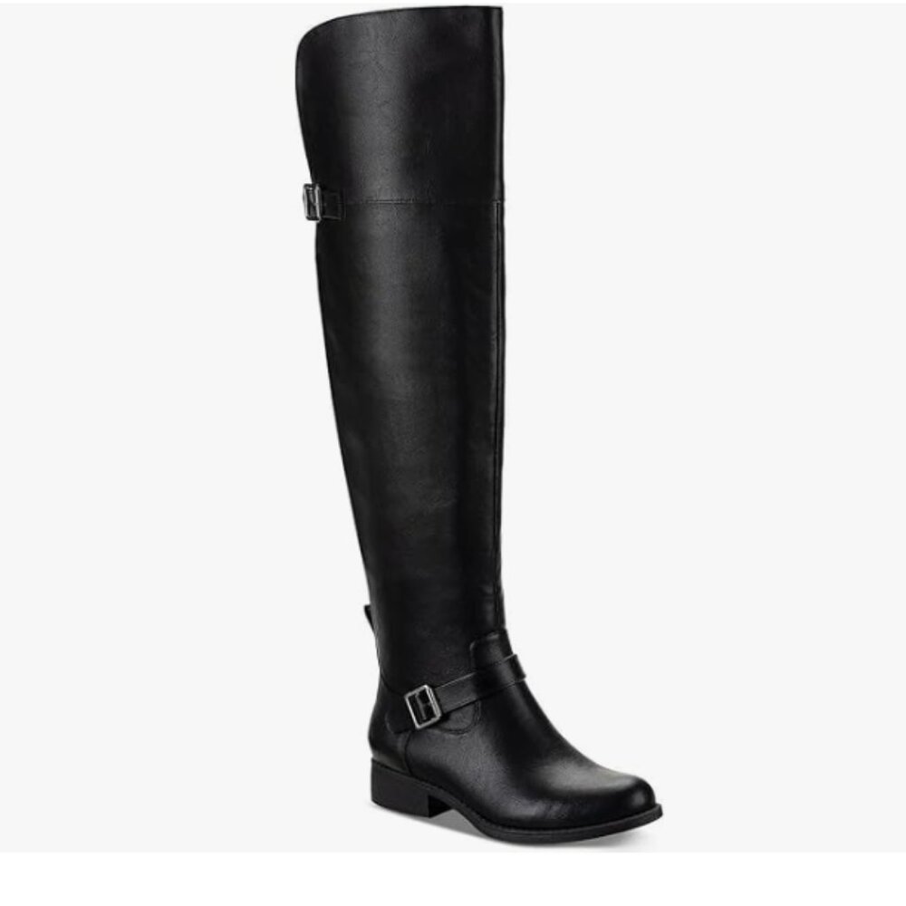 SUN STONE Womens Anyaa Wide Calf Faux Leather Over-The-Knee Boots Black 7
